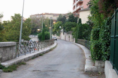 The bridge looking west with stone abutments in the 1918 photo