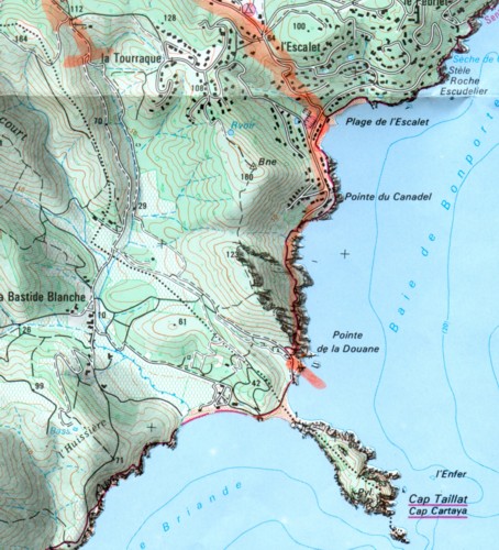 Location of the coastguard cottages near Ramatuelle